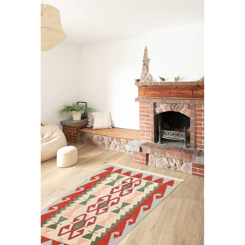 ECARPETGALLERY Flat-Weave Sivas Cream Wool Kilim - 3'10 x 5'11