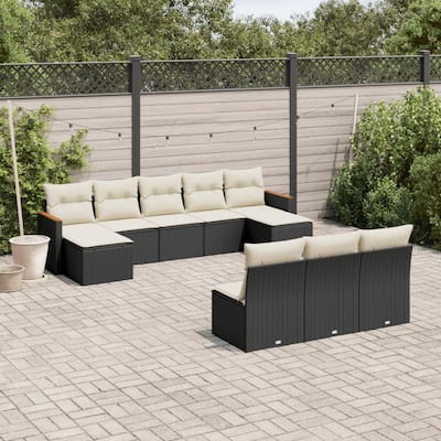 vidaXL Patio Sofa Set with Cushions Outdoor Conversation Furniture Poly Rattan - 21.7 x 21.7 x 14.6 in