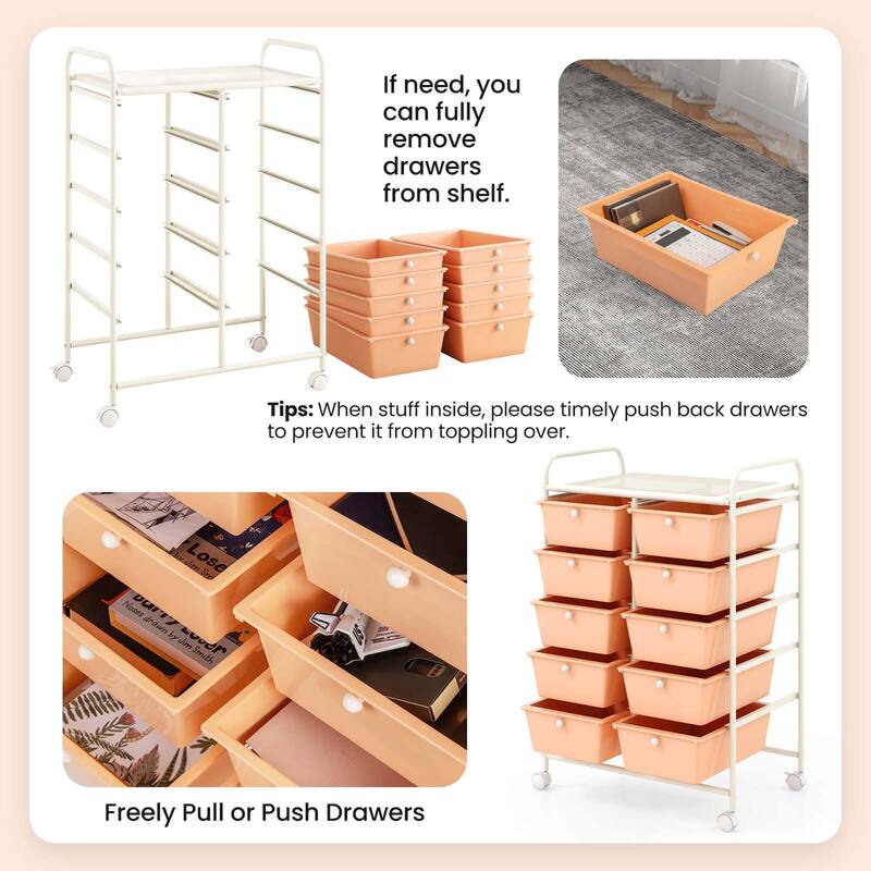 Costway 10-Drawer Storage Cart Utility Rolling Trolley Kitchen Office