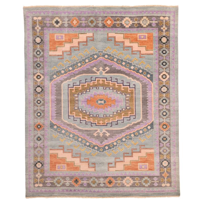 ECARPETGALLERY Hand-knotted Modern Oushak Light Blue Wool Rug - 8'1 x 9'10