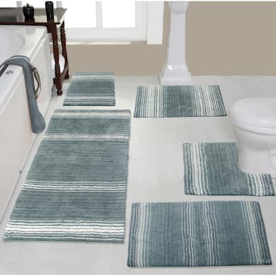 Gradiation Rug Collection 100% Cotton Non-Slip Bathroom Rug Set, Machine Washable Bath Rug, 5 Piece Bath Mat Set with Contour