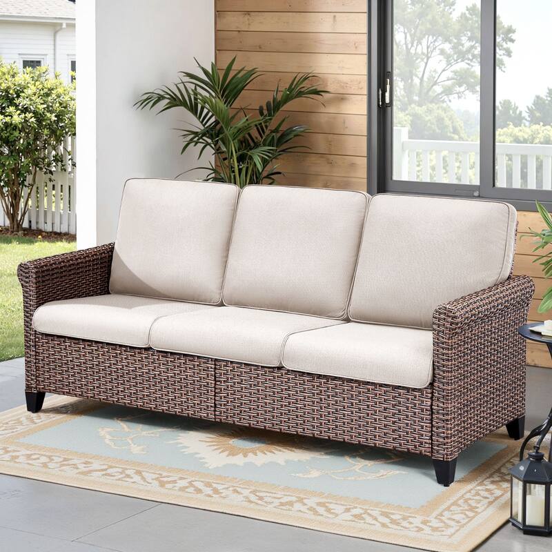 Pocassy Outdoor Sofa Swivel Chairs Patio Chair Funiture Set - 1PC Sofa - Brown Wicker Blue Cushion