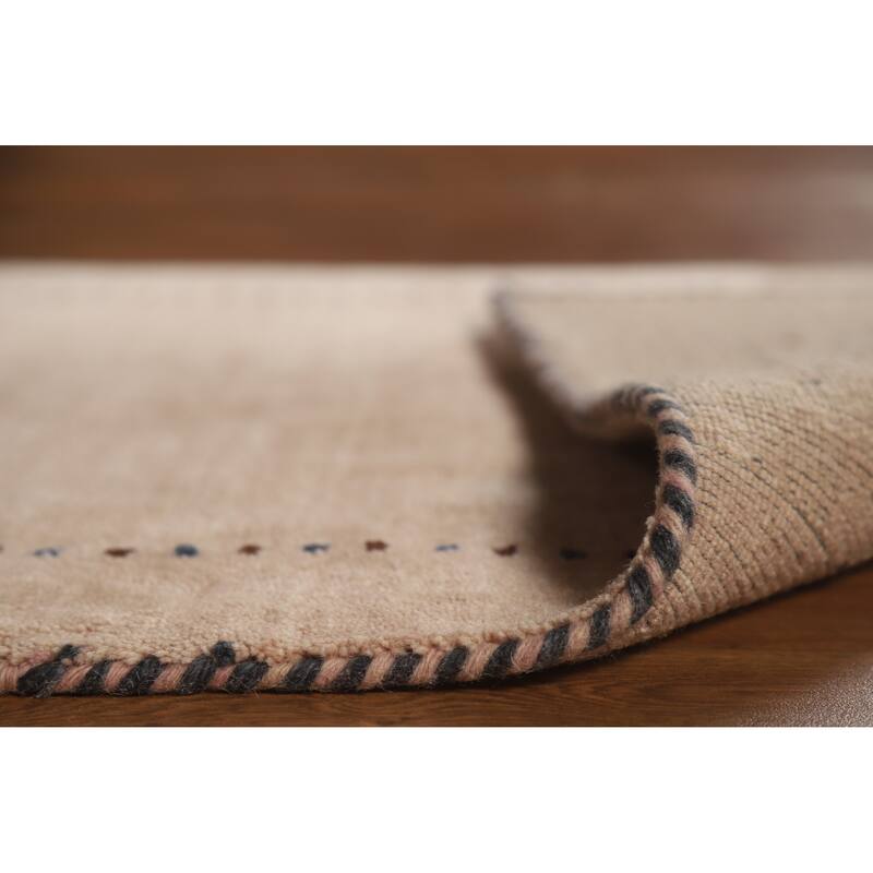 Hand Knotted Oriental 100% Wool Carpet Tribal Animal Pictorial Peach Gabbeh Runner Rug - 4' 8'' X 2' 3''