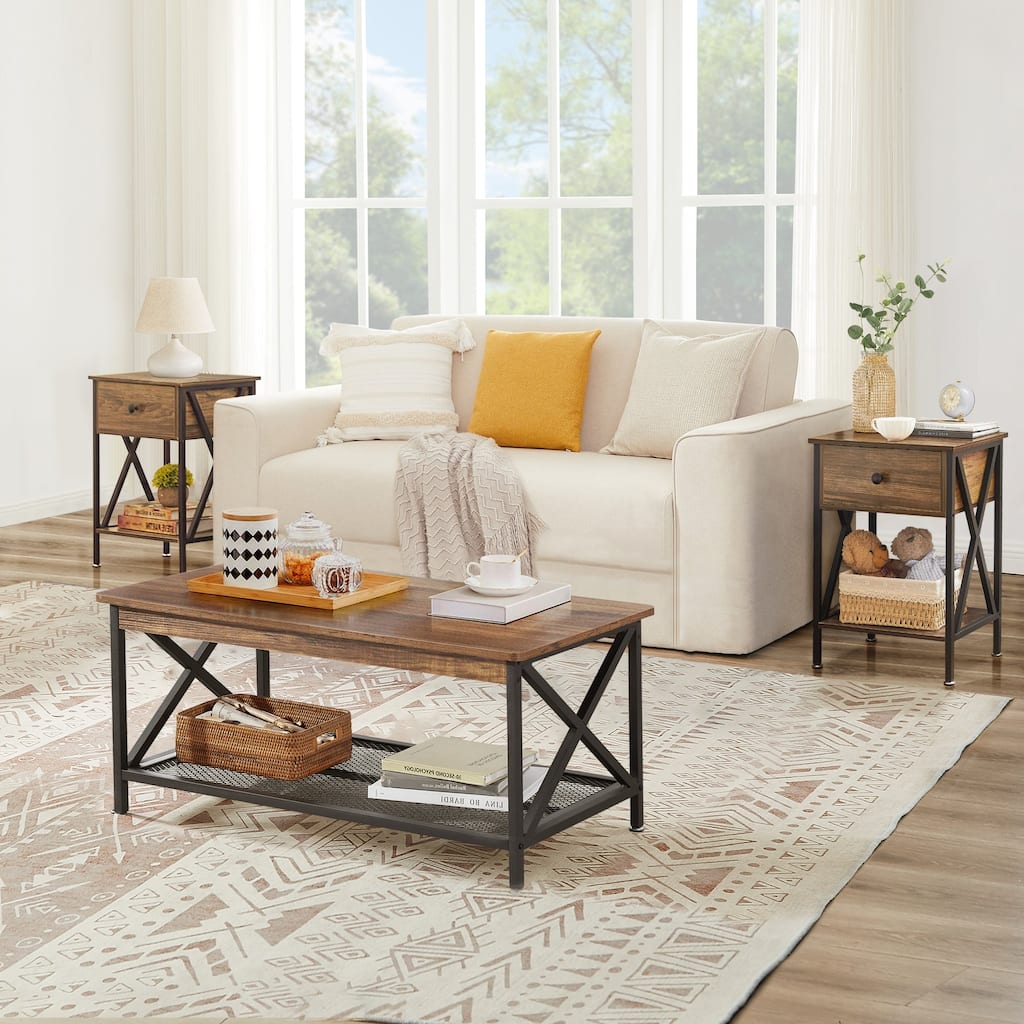 VECELO Contemporary Coffee Table Set, Living Room Set(2PCS/3PCS)