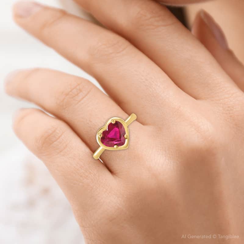 Bliss Diamond Yellow Gold 9mm Ruby Heart Ring