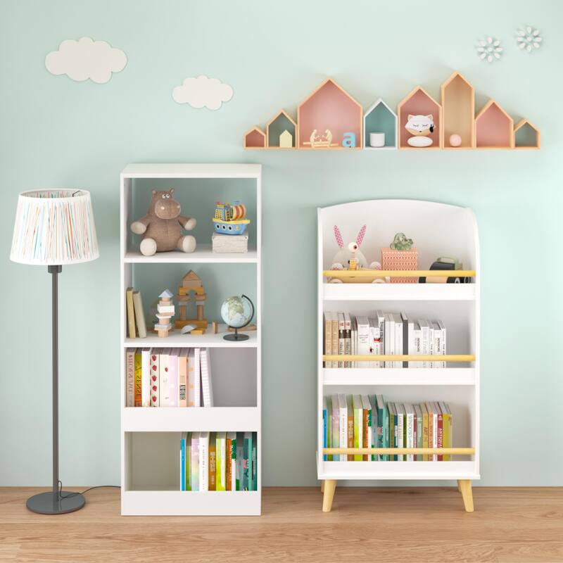 Anmytek White Arched Top Kids Bookshelf Nursery and Playroom Storage with Pine Legs