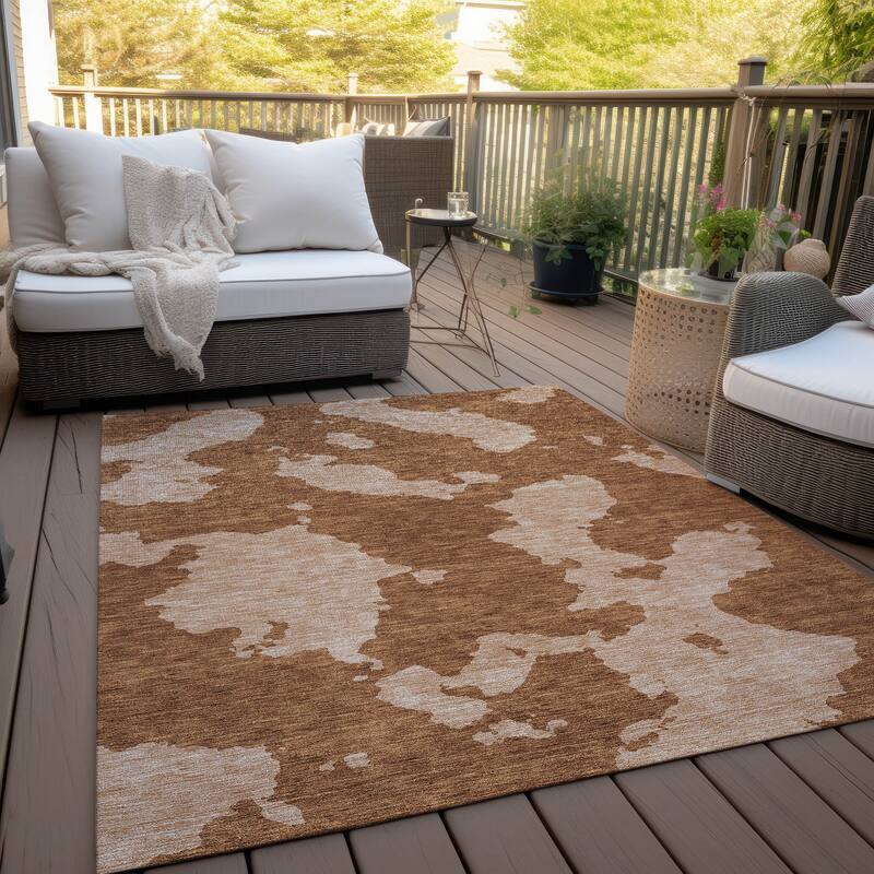 Machine Washable Indoor/ Outdoor Contemporary Abstract Chantille Rug