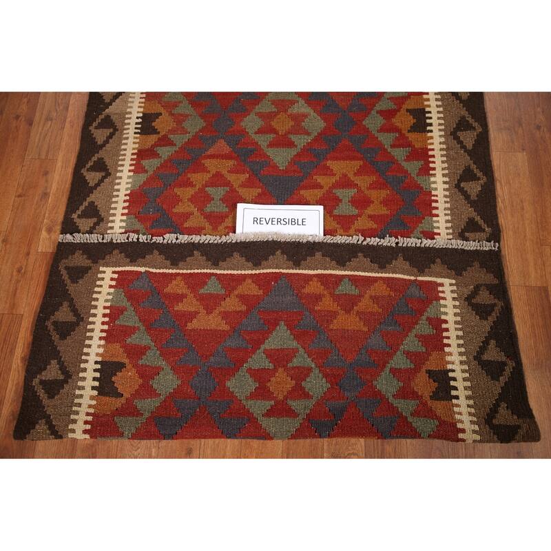 Geometric Kilim Oriental Area Rug Hand-woven Wool Foyer Carpet - 3'3" x 4'11"