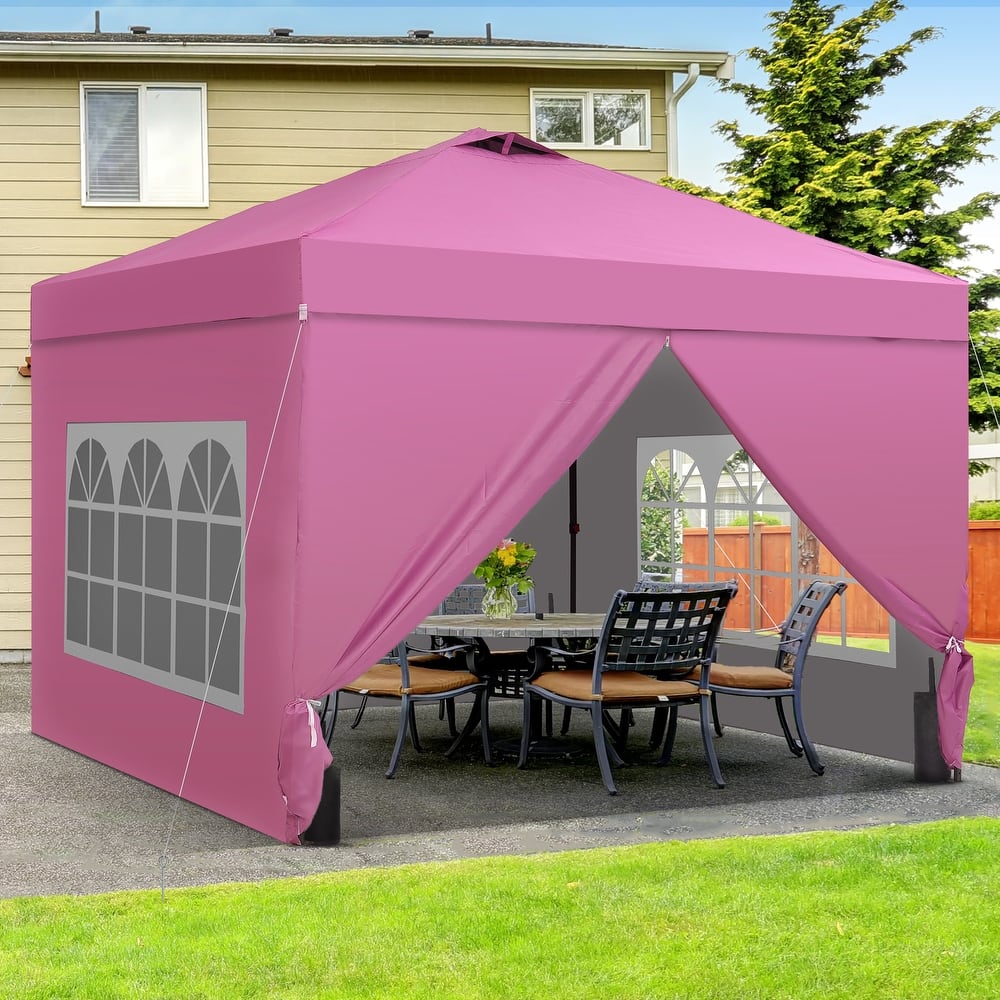 Ainfox 10x10 Pop Up Canopy Tent with 4 Sidewalls, Easy Set up with One Push Lift Outdoor Beach Gazebos with 4 Sandbags