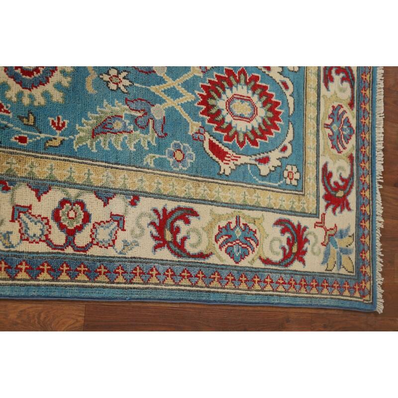 Blue Geometric Kazak Oriental Runner Rug Handmade Wool Carpet - 2'9" x 9'8"