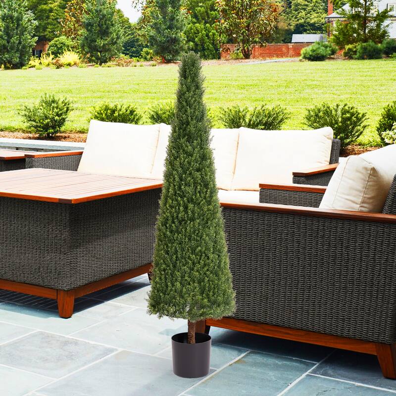 GDFStudio - Thalor Conical Topiary Tree Artificial Cedar UV Resistant Faux Evergreen Shrub - Green