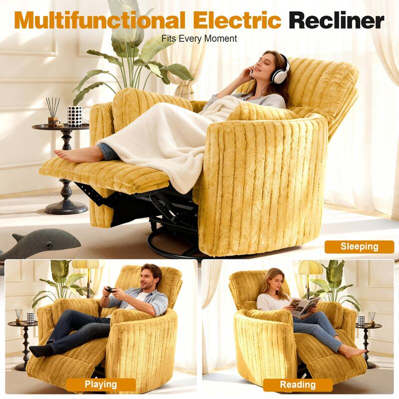 Rossetta Swivel Rocking Glider Power Recliner Chair with 24" Wide Seat & Type-C & USB Ports