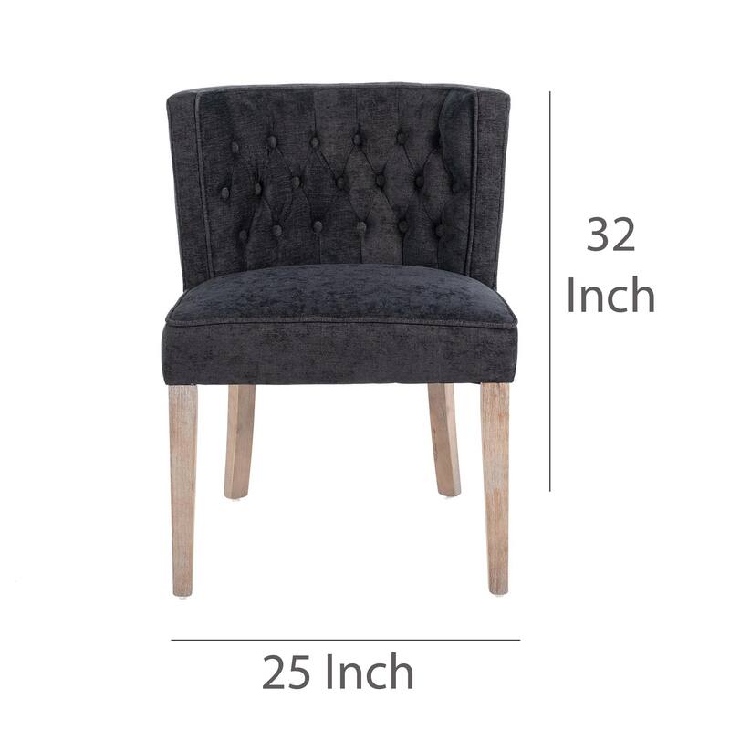 Cly Dining Side Chair Set of 2, Dark Gray, Natural Brown Solid Wood