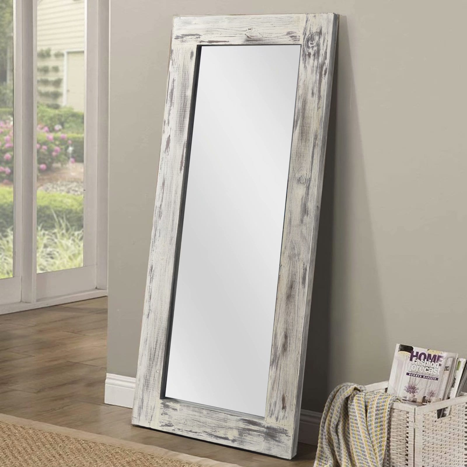 MIRUO American Farmhouse Full-Length Floor Mirror-Hollow Wood Distressed