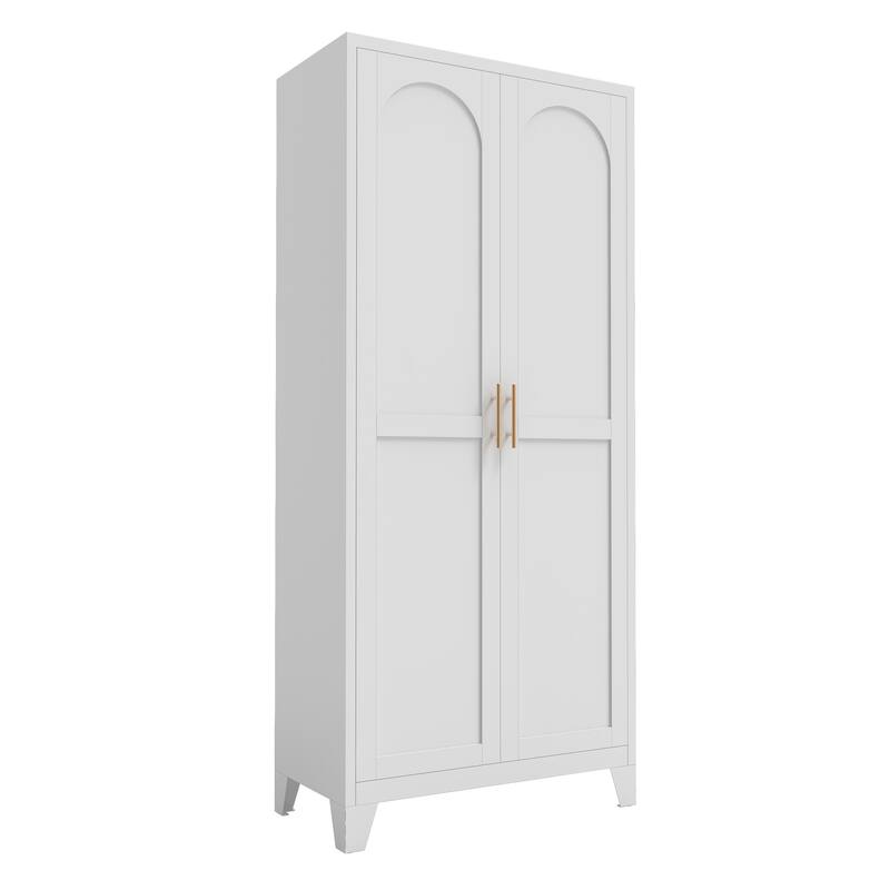 71" 2 Shapely Doors Cabinet, Metal Storage Cabinet with Doors and Adjustable Shelves - White