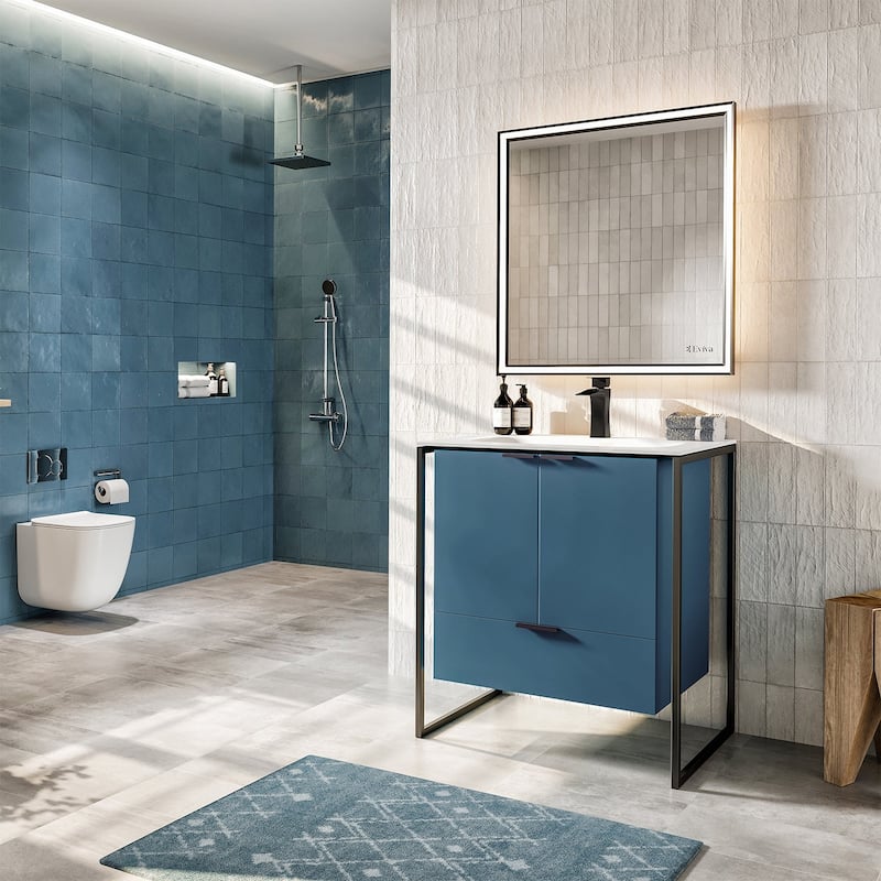 Moma 24" Blue Wall Mount SS Bath Vanity with Solid Surface Top & Integrated Sink