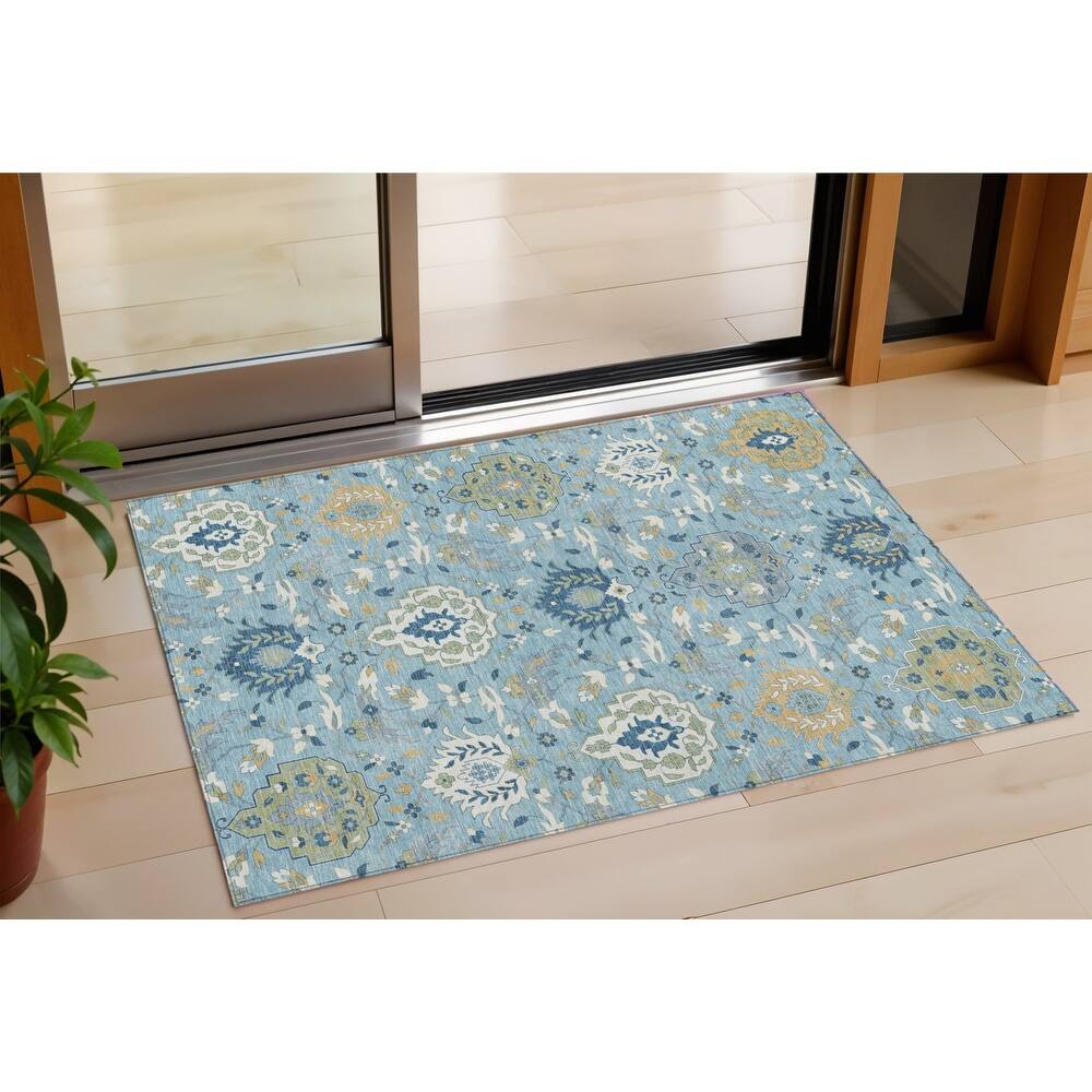 HomeRoots Damask Traditional Rectangle Outdoor Rug