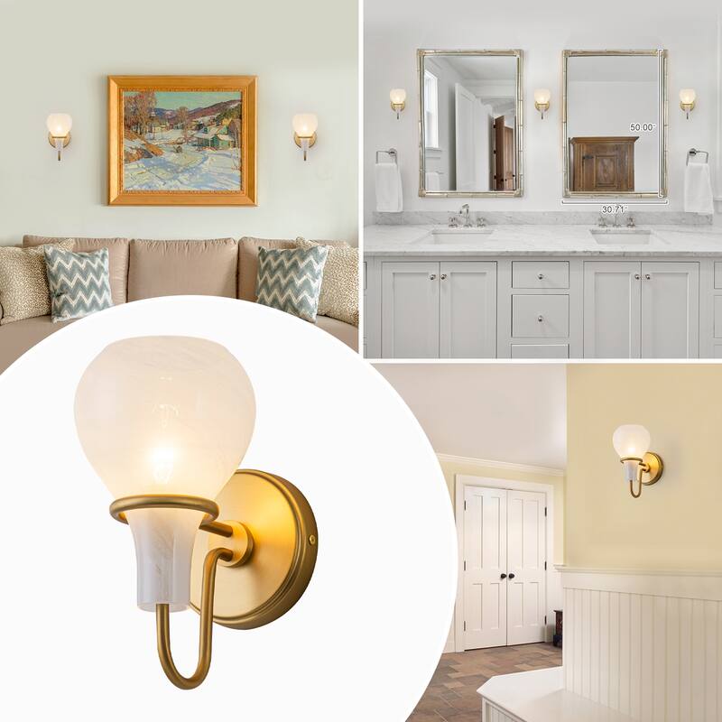 Modern Gold Vanity Light with Clouded Glass Bulb-Vase Shades Bathroom