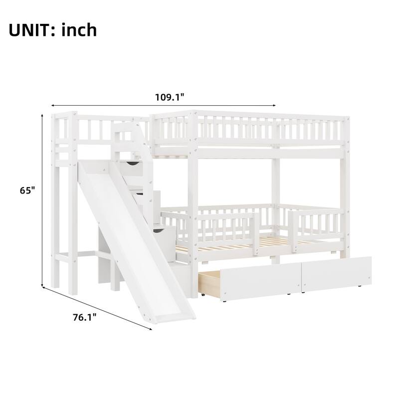 Twin Over Twin Bunk Bed with Slide, Staircase Drawers & Hidden Storage by Harper&Bright Designs
