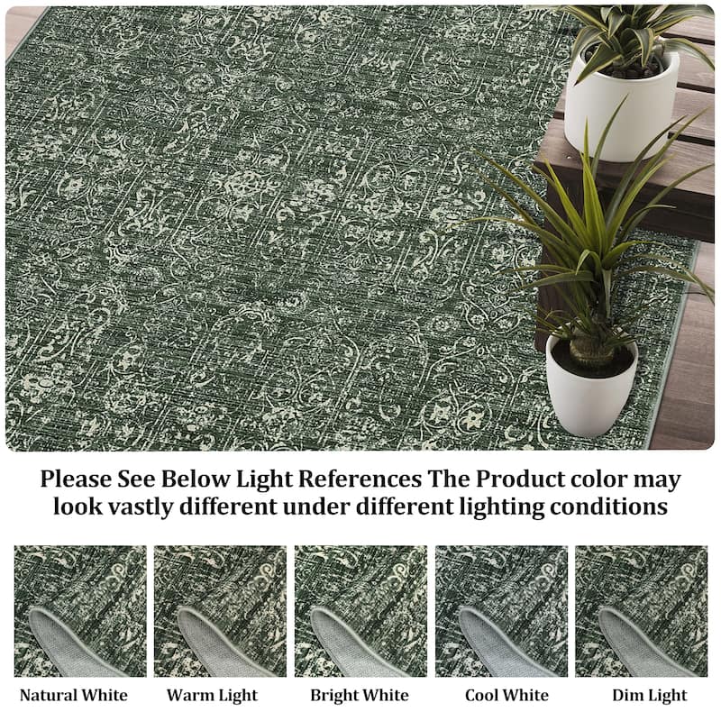 Vintage Area Rug Washable Rug Floral Living Room Rugs Non Slip Low Pile Throw Rugs