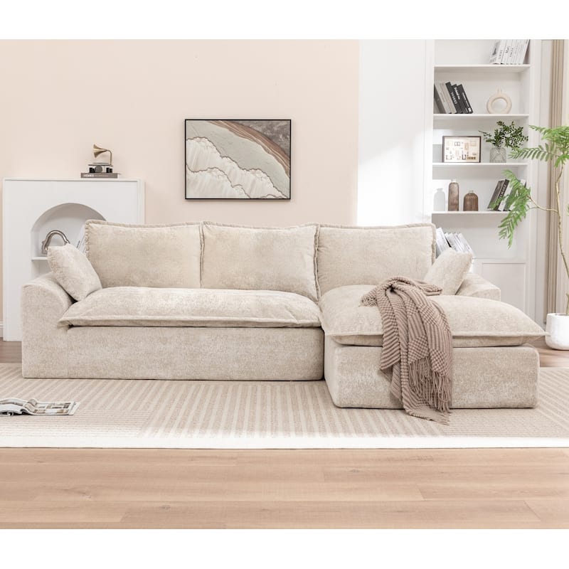 103.15" Modern Chenille Boneless Sectional Sofa with Chaise - Beige - Left Facing
