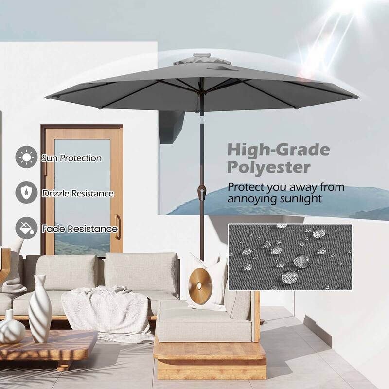 Costway 10' Solar LED Lighted Patio Market Umbrella Shade Tilt