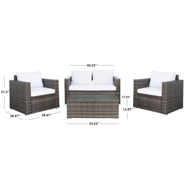 SAFAVIEH Outdoor Patio Furniture Natalee Wicker 4-Piece Conversation Set - 50W x 27D x 28H