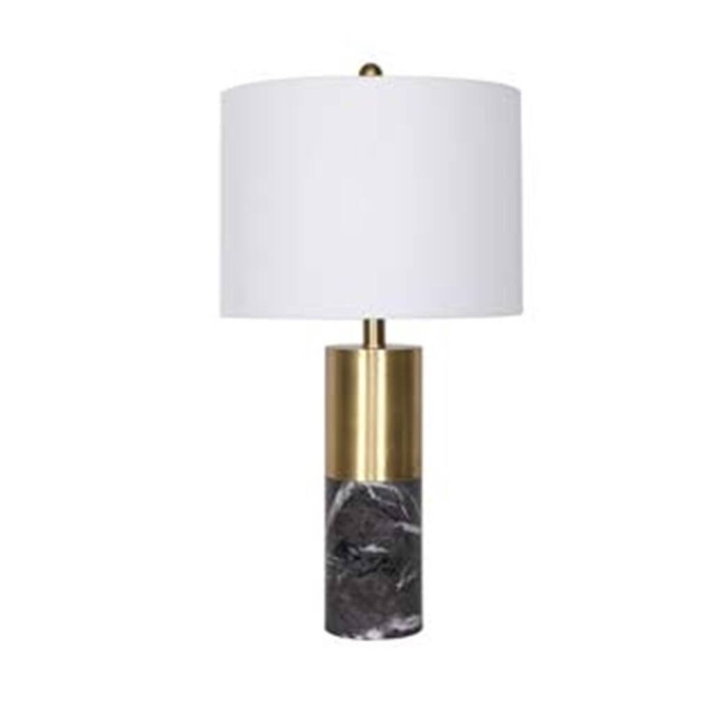 Glow- Gold And Black Marble Look Base With White Shade Table Lamp