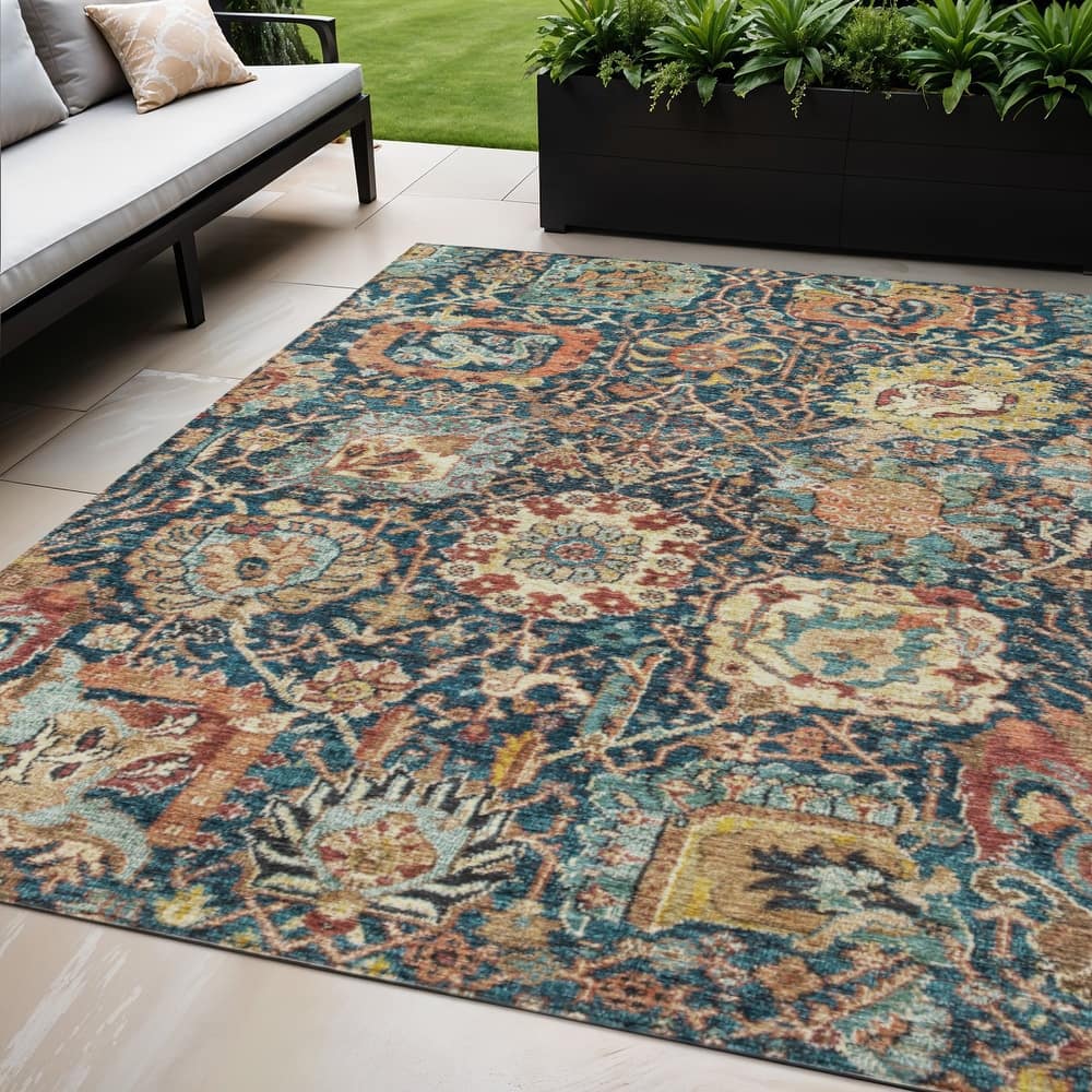 HomeRoots Damask Traditional Rectangle Outdoor Rug
