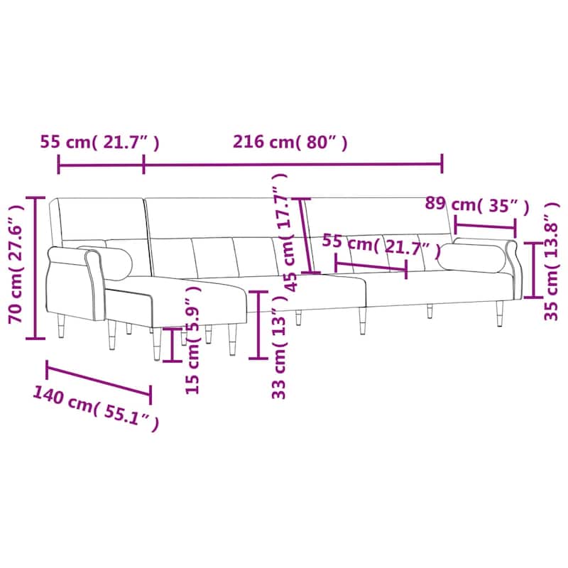 vidaXL L-shaped Sofa Bed Black/Dark Gray 106.7"x55.1"x27.6" Velvet - 106.7" x 55.1" x 27.6"