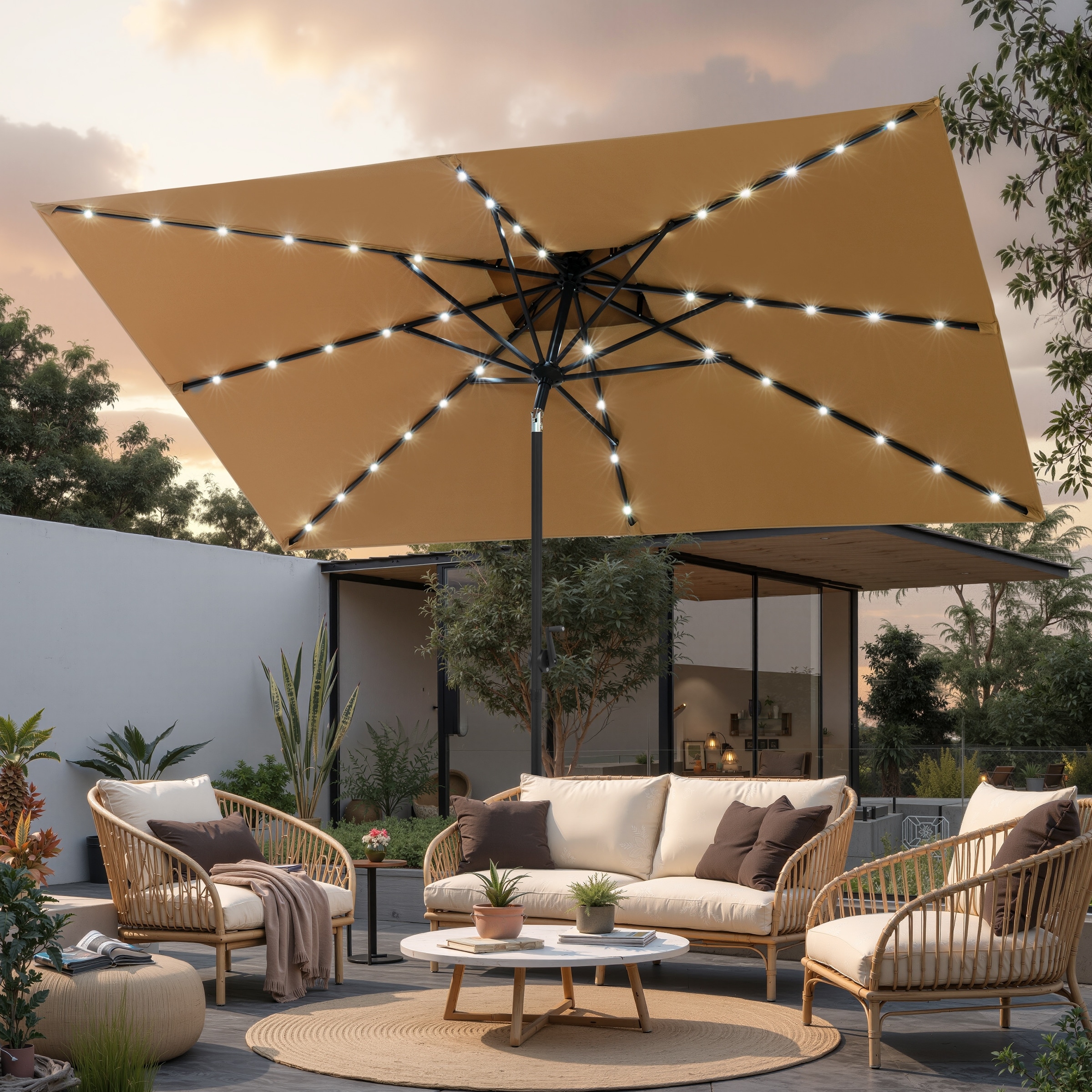 Crestlive Products 10ft Rectangular Solar LED Lighted Outdoor Patio Market Umbrella