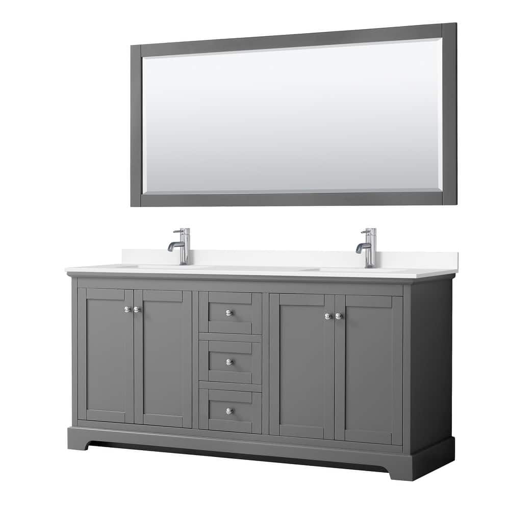 Avery 72 Inch Double Vanity, Cultured Marble Top, 70 Inch Mirror