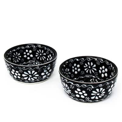 Handmade Mexican Pottery Black Appetizer and Dip Bowls (Set of 2) - 3" x 2"