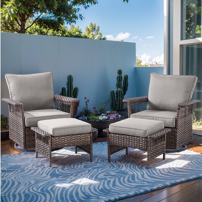 Gymojoy Patio Furniture Set with Professional Outdoor Cushions - 4-Piece included Swivel Glider - Grey