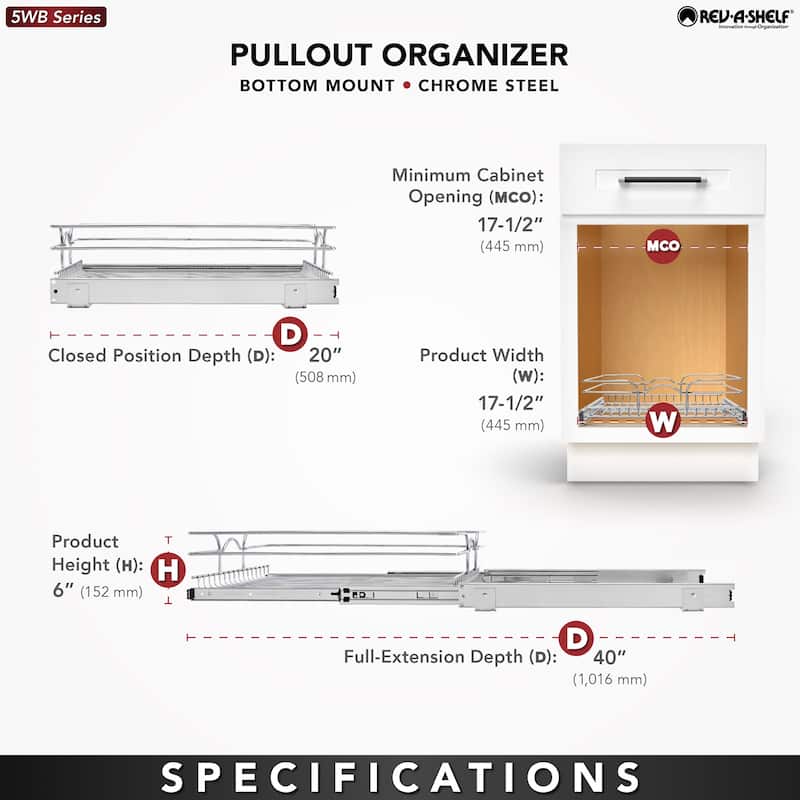 Rev-A-Shelf 5WB1 Series 18 Inch Pull Out Shelf Organizer