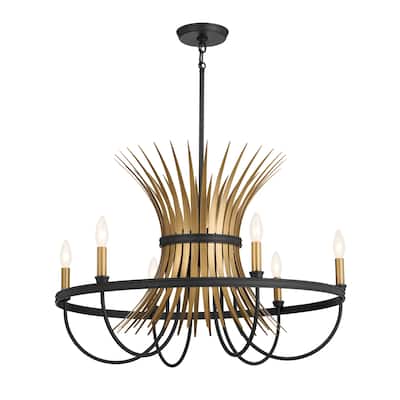 Kichler Lighting Baile 29 inch 6-Light Chandelier Natural Brass and Black
