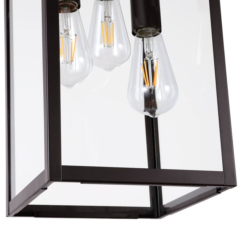 3-Light Large Outdoor Hanging Pendant Light with Glass
