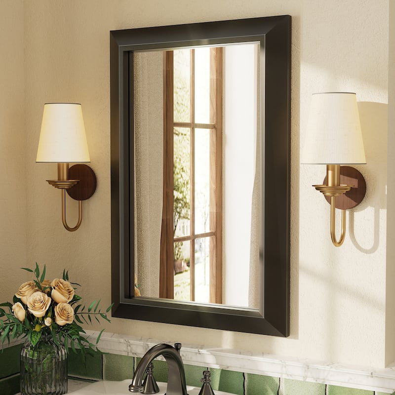 Beveled Metal Rectangle Framed Bathroom Vanity Tempered Glass Mirrors - 24" x 16" - Black
