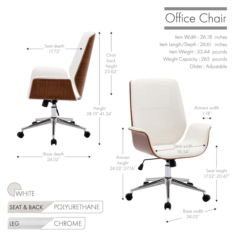 Porthos Home Nole Office Chair, PU Leather, Height Adjustable Seat