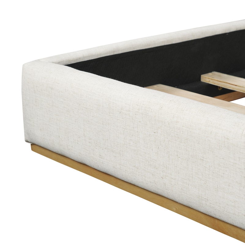 Christopher Knight Home - Modern Minimalist Upholstered Linen Platform Bed Frame with Wingback Headboard, Wood Slat Support