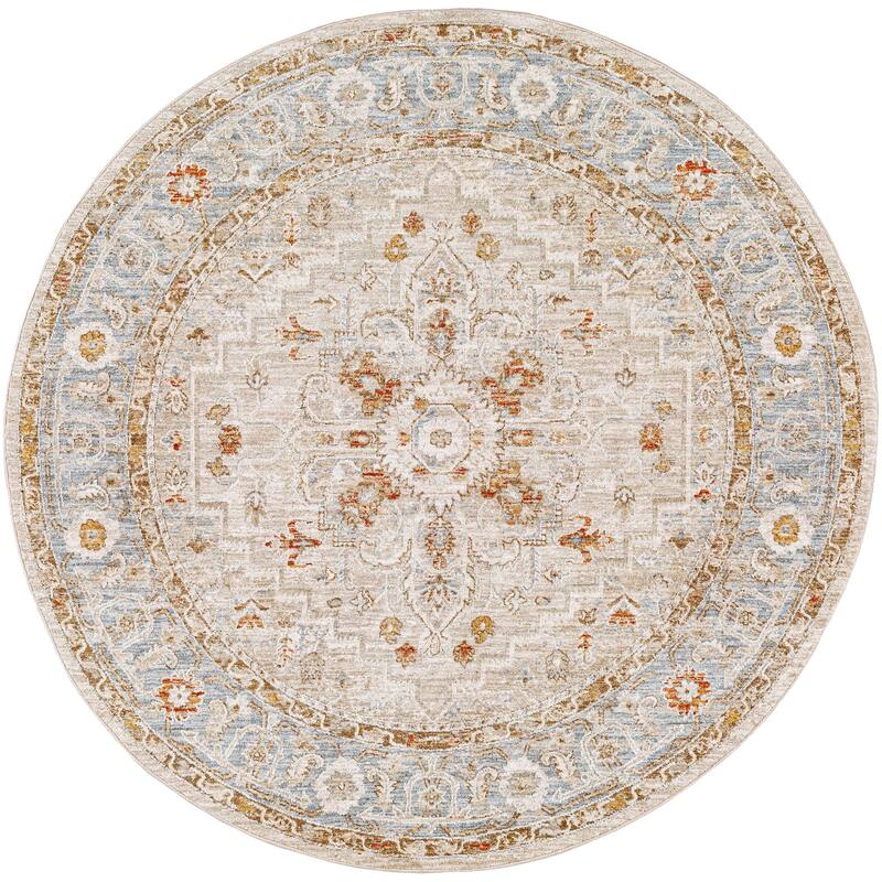 Betty Classic Medallion Area Rug - 7'10" x 7'10" Round - Beige/Denim