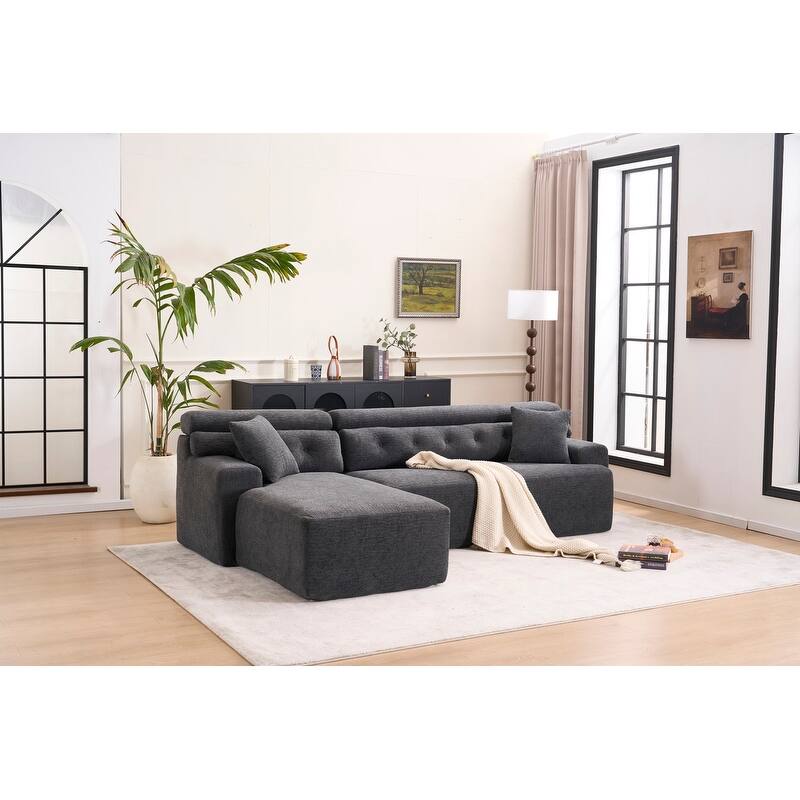 Convertible Chaise Sectional Sofa, Full Compression Sponge L-Shape