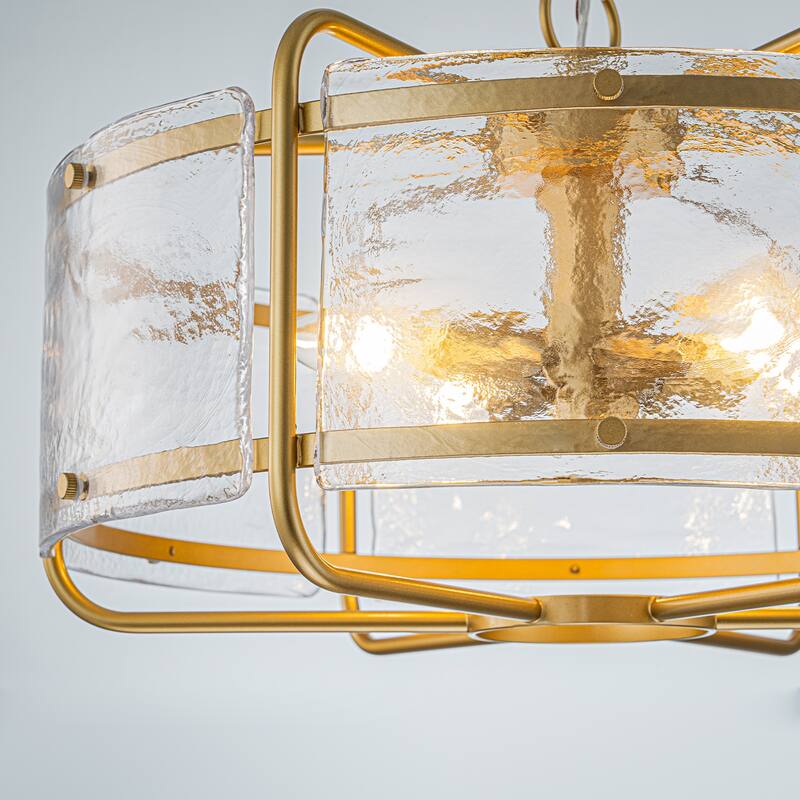 Modern 4-Light Hammered Glass Drum Chandelier Pendant Light - W17.91"