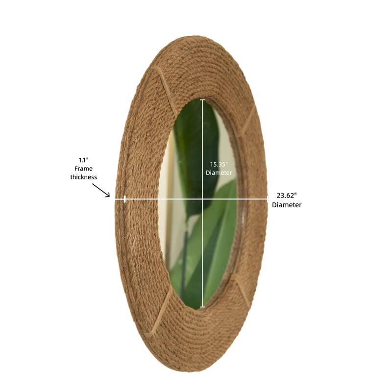 Breeza Hemp Hand-Woven Bamboo Circle Mirror - Earth Yellow, Bathroom, Bedroom - Silver