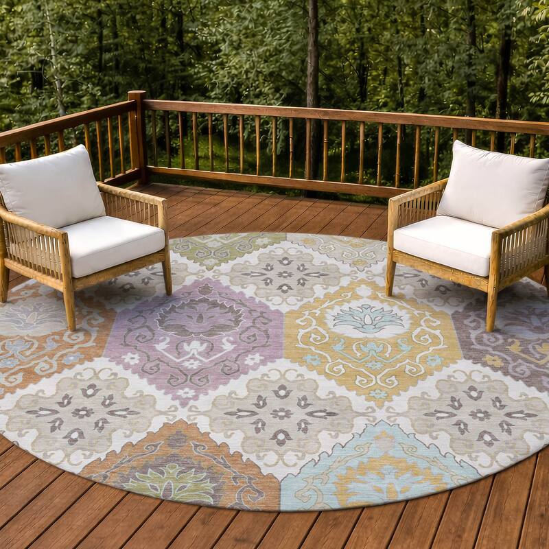 Machine Washable Indoor/ Outdoor Global Bayfield Chantille Rug - Ivory - 8' x 8'