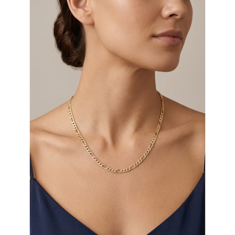 Fremada 10k Yellow Gold 2.25mm Figaro Pavé Semi-Solid Necklace