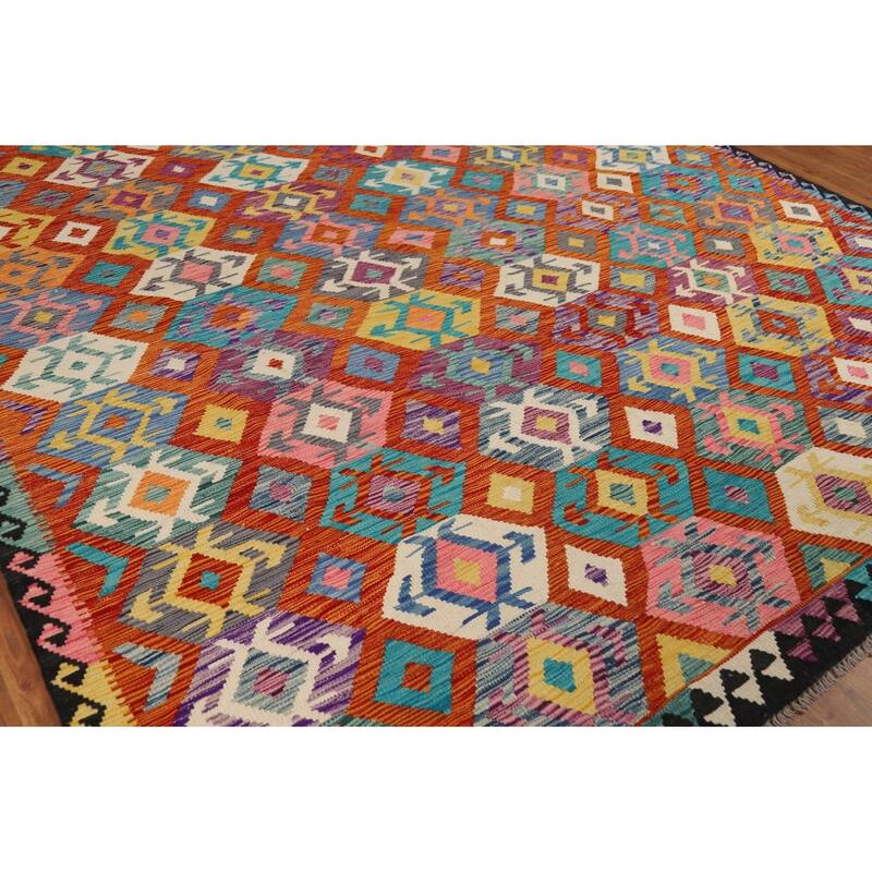 Reversible Kilim Oriental Area Rug Flatweave Southwestern Wool Carpet - 8'1" x 9'7"