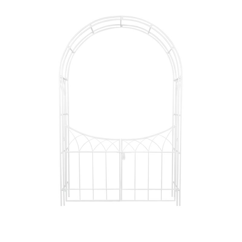White or Black Metal Traditional Garden Arch Arbor with Gate 86"H