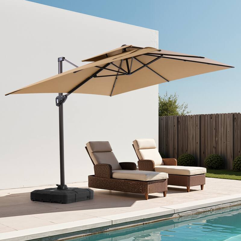 11 × 9 ft Outdoor Patio Cantilever Offset Dual Top Umbrella with Base