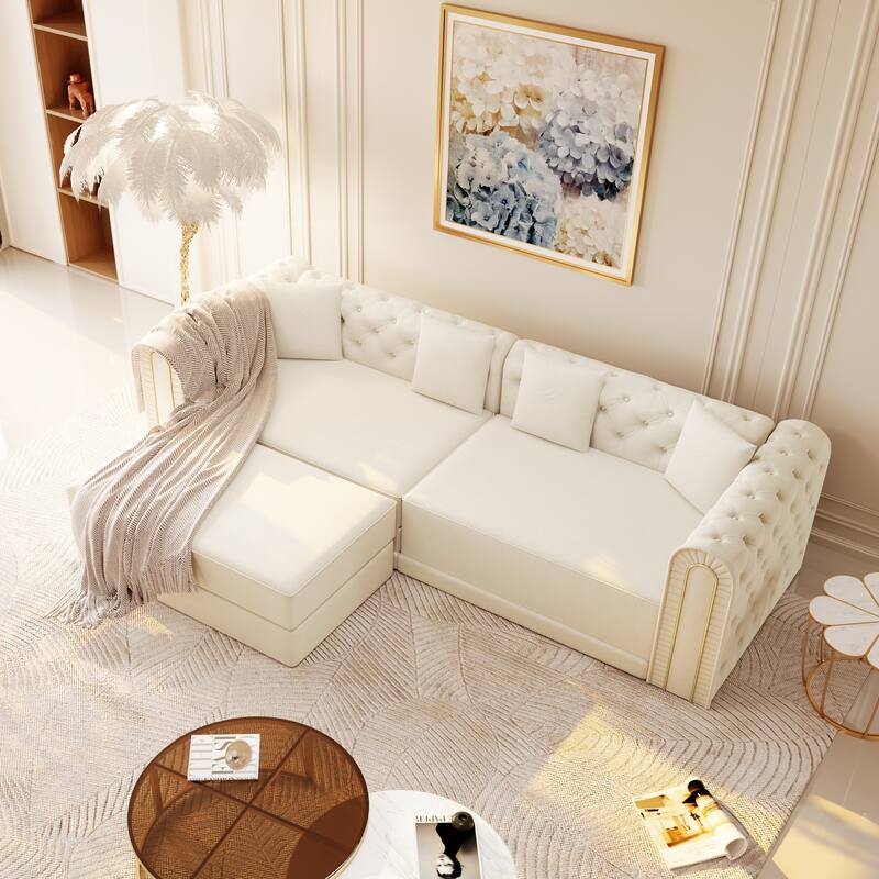 GDFStudio - 90.6" 3-in-1 Convertible Velvet Sleeper Sofa with Movable Ottoman